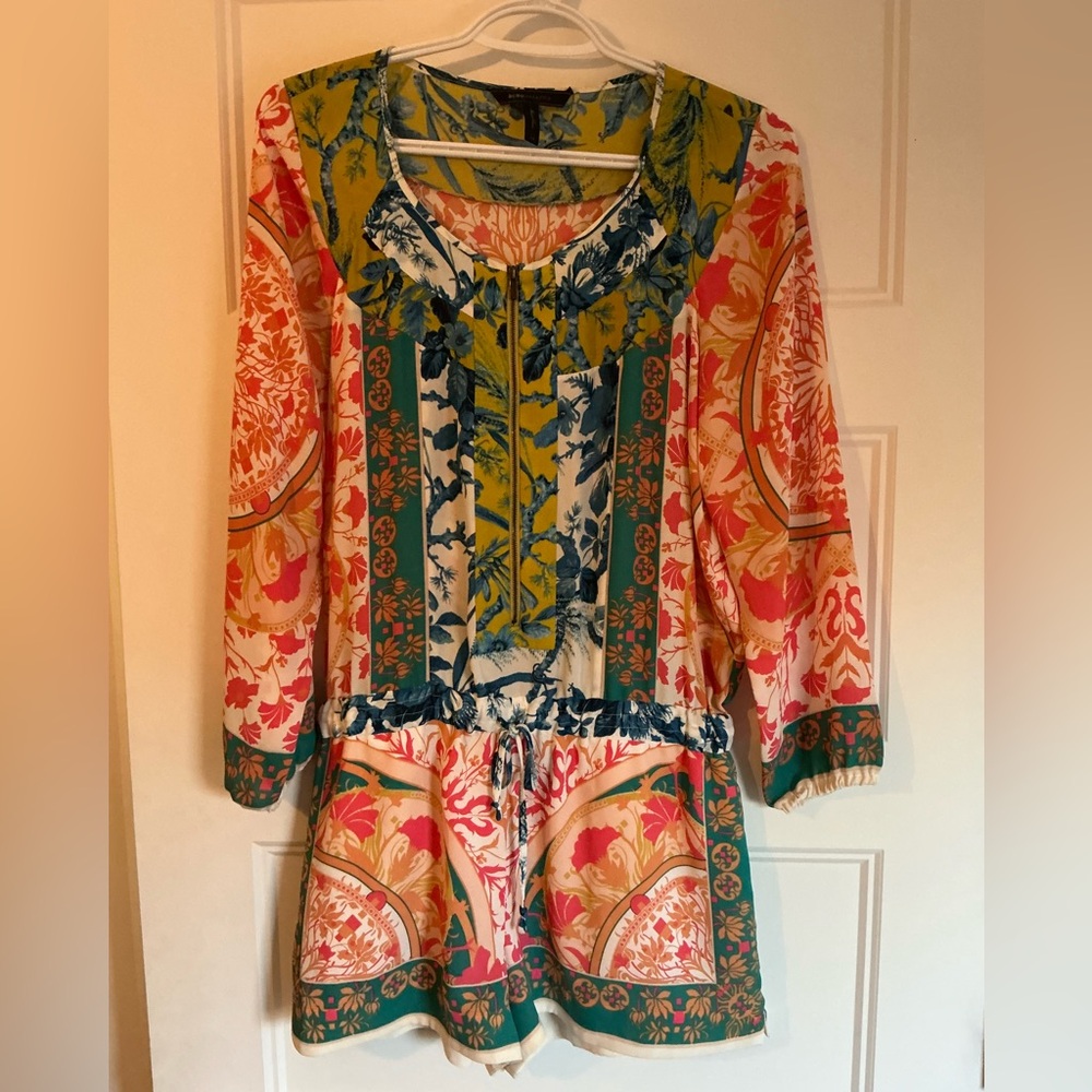 BCBGMaxAzria Coral, Turquoise, Yellow and Blue Floral jumpsuit